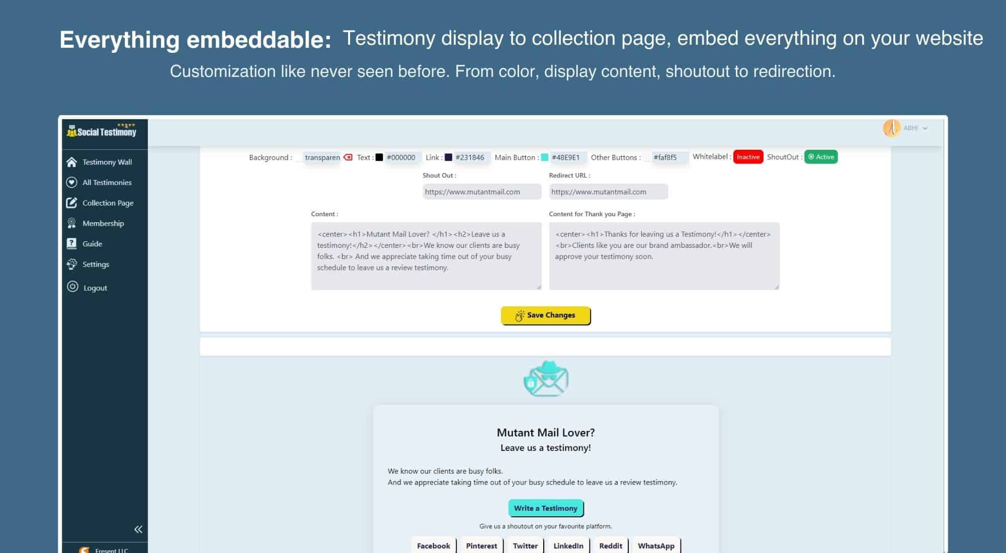 Embeddable feature