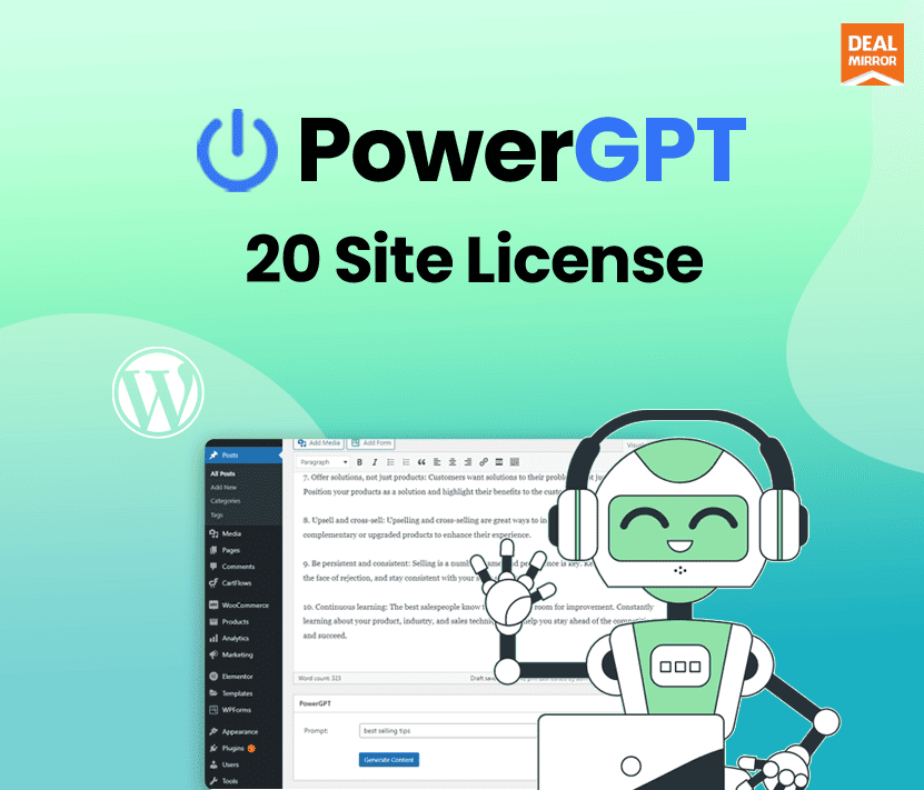 PowerGPT : Integrate ChatGPT into your WordPress (10 Site License)