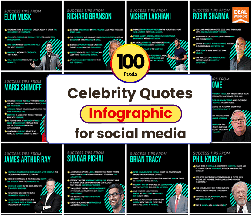 100 Celebrity Quotes Infographic Posts for social media Lifetime Deal