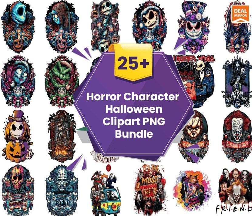 25+ Horror Character Halloween Clipart PNG Bundle