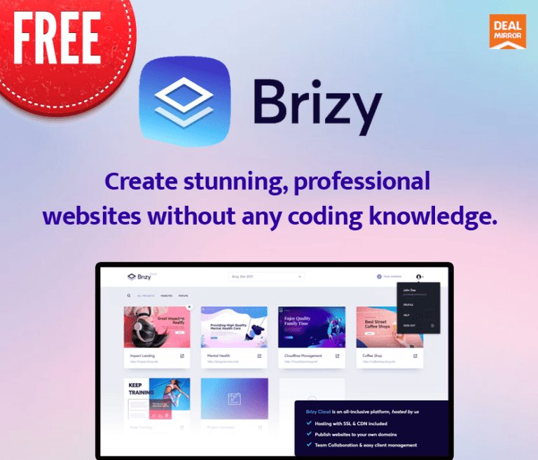 Brizy Free Deal : Create Stunning Professional Websites Without Any Coding Knowledge
