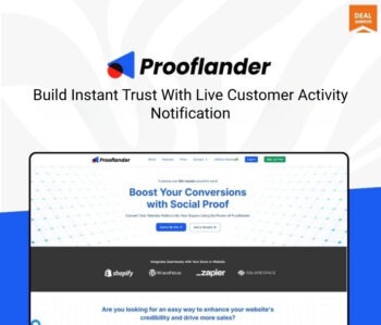 Image showing Prooflander, a social proof widget and conversion rate optimization software that provides live sales notifications, real-time visitor counts, trust badges, and conversion-boosting tools to instantly increase online store sales and credibility