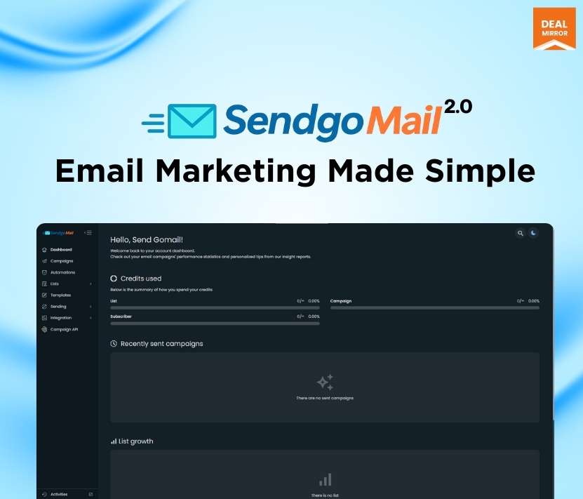 SendGoMail lifetime deal for email marketing automation with personalised campaigns, SMTP integration, and advanced tracking features