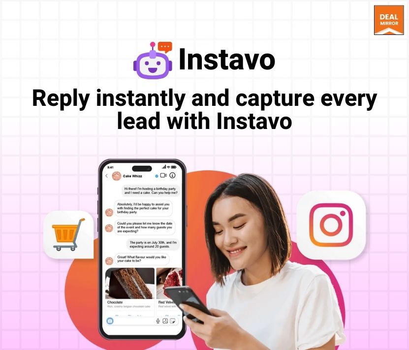 Image represents Instavoo, an AI-powered Instagram Chatbot and DM Automation Tool with lifetime access, designed to automate DMs, boost engagement, manage customer conversations, and help businesses grow sales and followers faster