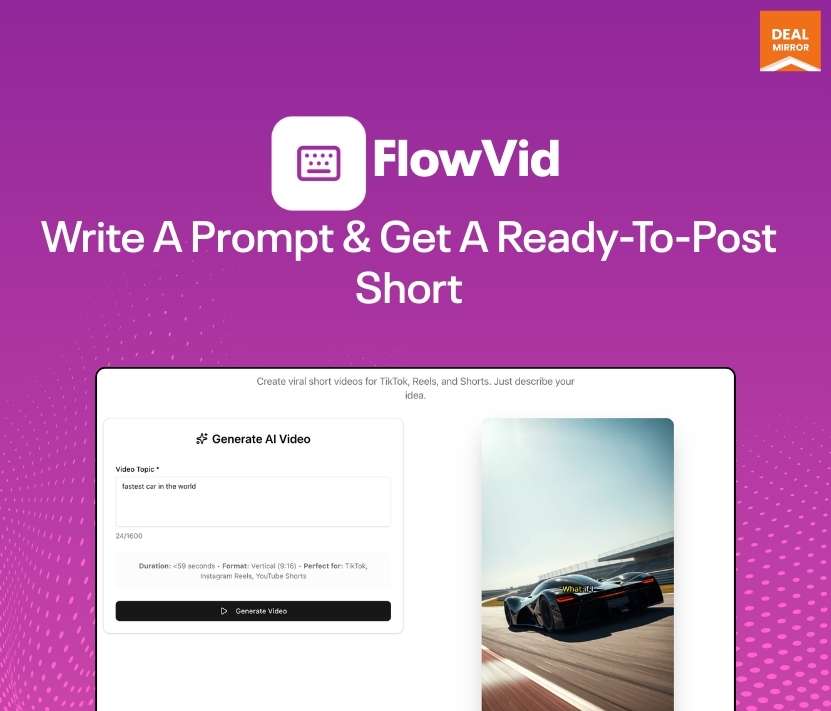 FlowVid AI text-to-video generator tool for creating viral reels, Shorts, and TikTok videos automatically