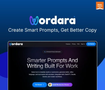 This image shows Wordara, an AI Prompt Generator that helps you create perfect content in seconds, optimize your prompts, and generate smarter, high-quality writing