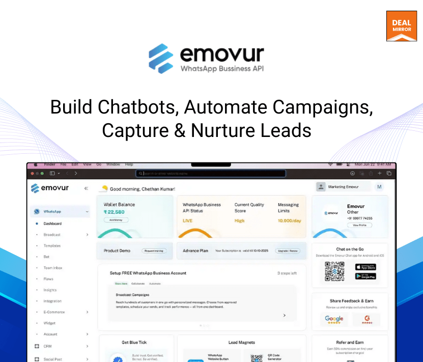 Emovur WhatsApp Chatbot API platform for easy AI chatbot building and integration