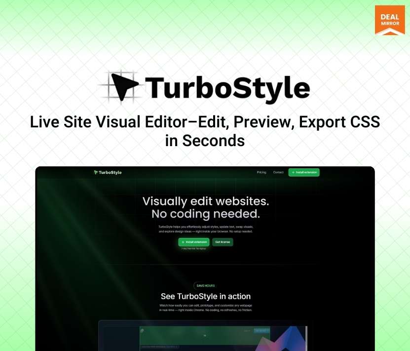 TurboStyle: a no-code website editor for real-time webpage editing with presets, responsive view modes, and one-click CSS export features