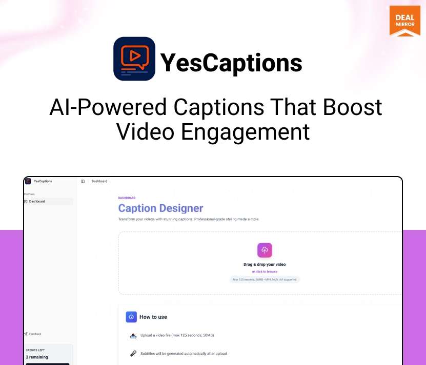Yes Captions is an AI caption generator for social media creators that adds auto-synced captions to short-form videos for better engagement on Facebook, TikTok, Instagram, and YouTube