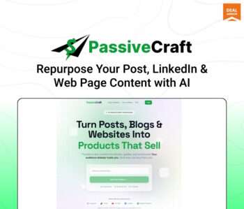 PassiveCraft AI eBook generator tool that repurposes Instagram, TikTok, YouTube, and Facebook content into digital products like guides, eBooks, and workbooks