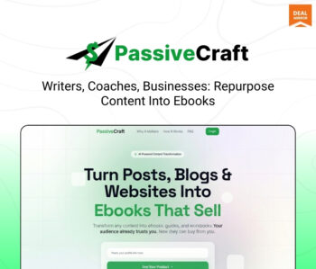 PassiveCraft AI eBook generator tool that repurposes Instagram, TikTok, YouTube, and Facebook content into digital products like guides, eBooks, and workbooks