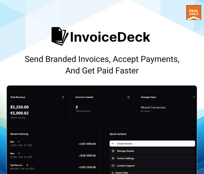 InvoiceDeck: invoice generator software for freelancers and small businesses