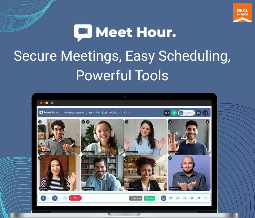 Meethour is an online video conferencing platform for hosting HD meetings, webinars, live streams, and team collaboration with screen sharing and recording features
