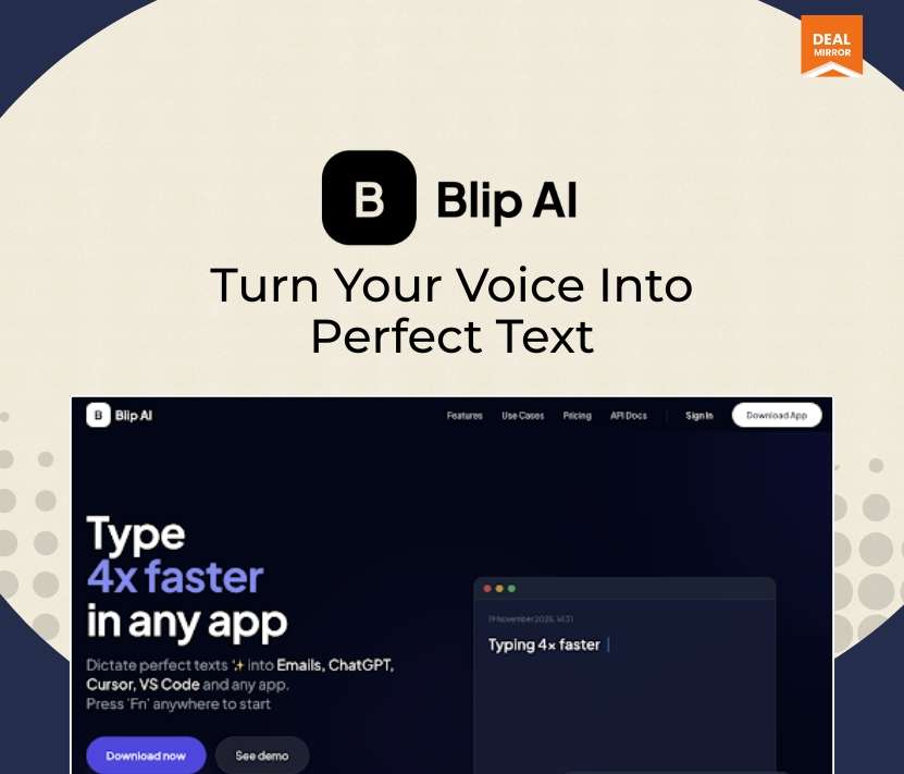 Blip AI speech-to-text software with AI voice dictation and real-time voice transcription on desktop