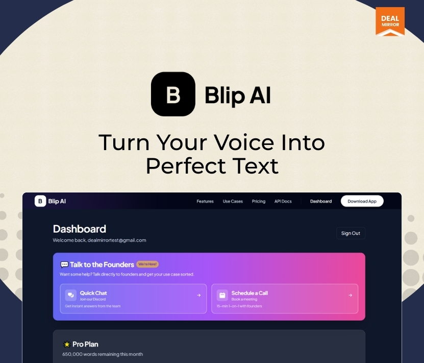 Blip AI speech-to-text software with AI voice dictation and real-time voice transcription on desktop
