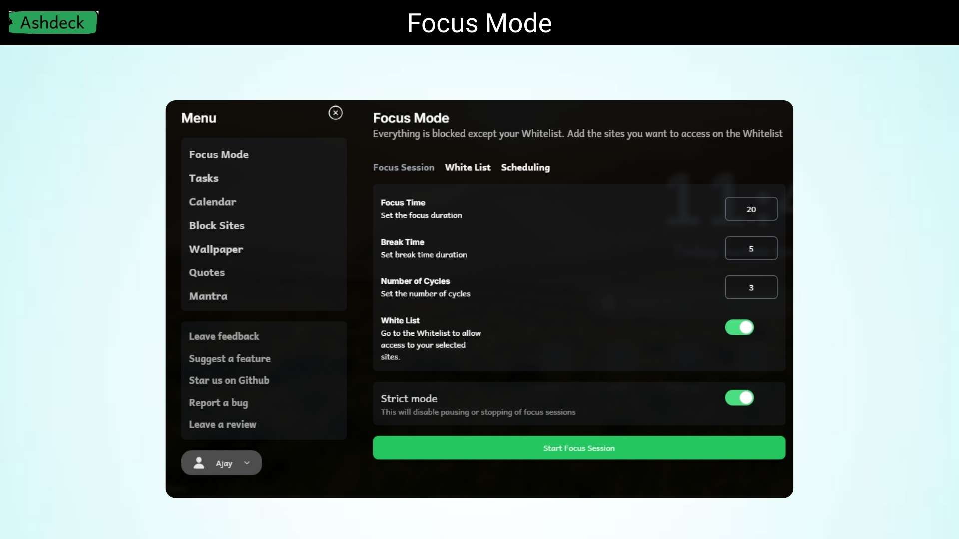 Ashdeck chrome extension blocking distracting websites for productivity