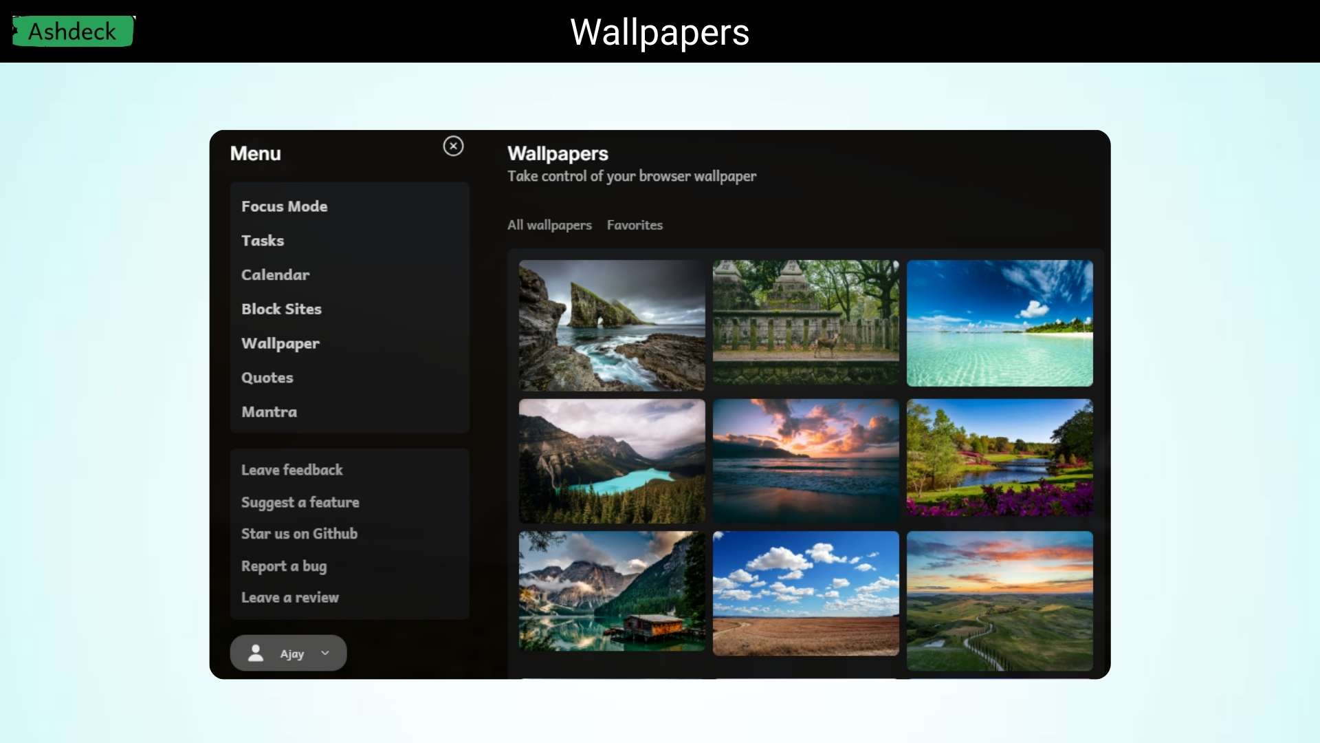 Ashdeck productivity chrome extension with focus timer and task manager