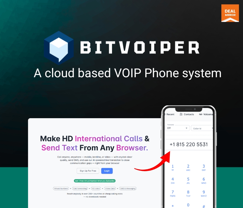Bitvoiper VoIP phone system for small business dashboard interface