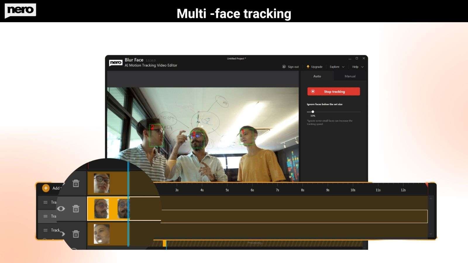 Nero Motion Tracker: AI video editor with motion tracking and automatic face blur Nero Motion Tracker dashboard