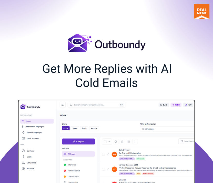 Outboundy: AI cold email outreach software dashboard for automated B2B outreach campaigns