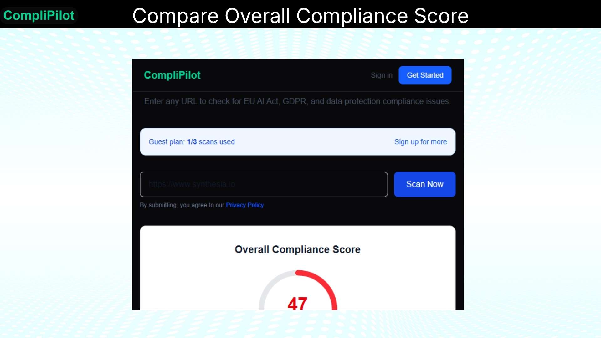 CompliPilot AI compliance scanner performing 200 plus automated EU AI Act compliance checks