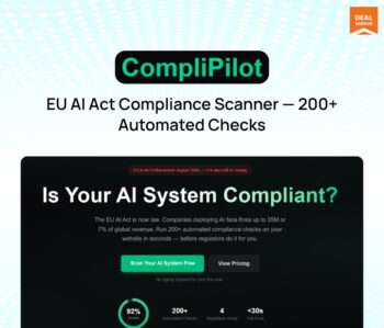 AI compliance software dashboard showing EU AI Act compliance score and risk classification