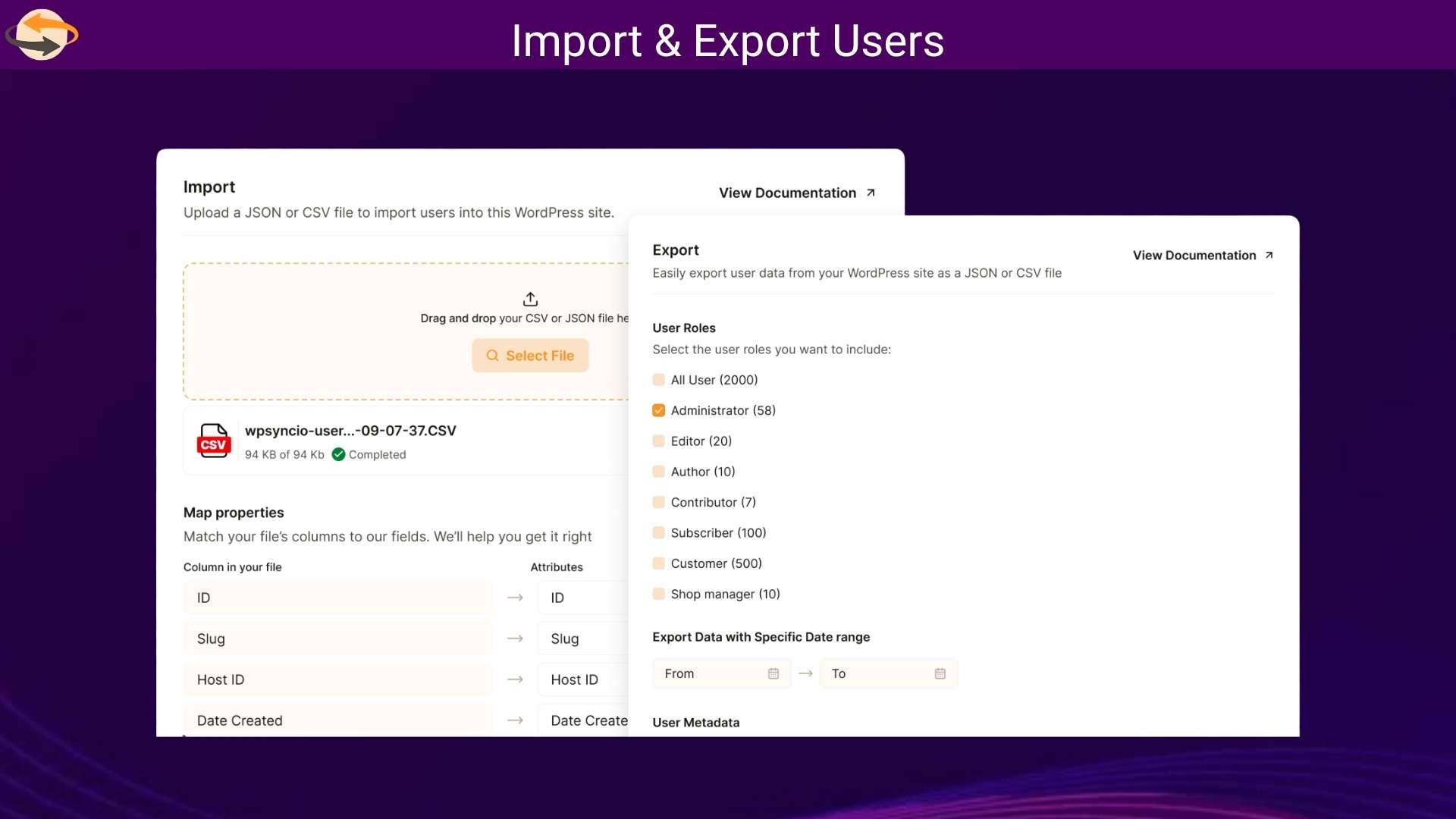 Syncfic dashboard showing multi-site user synchronization