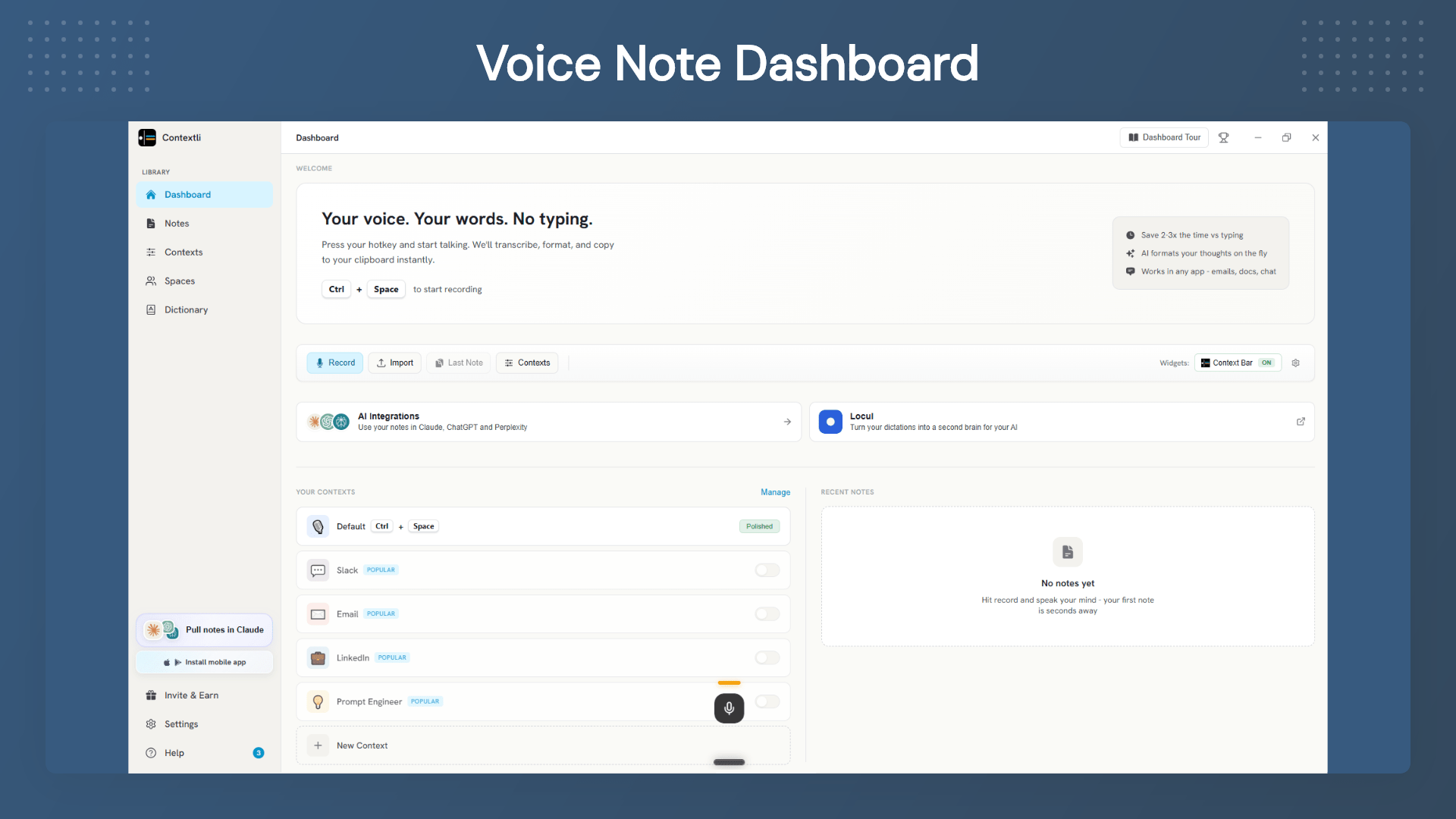 Voice to text software working across Gmail, Slack, Notion, Google Docs, Microsoft Teams, and other desktop apps