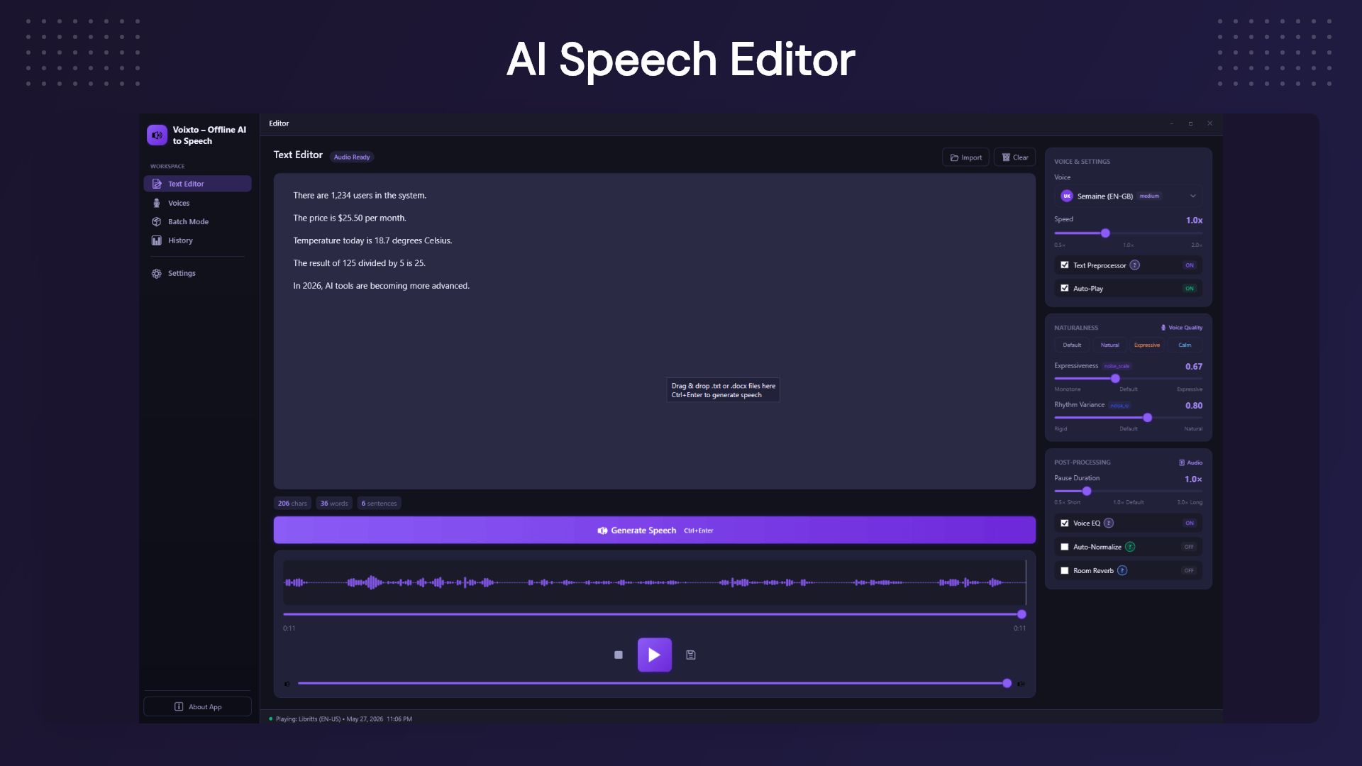 Voixto Generate Audio Completely Offline