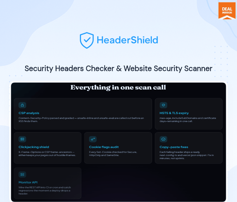 HeaderShield security headers checker dashboard scanning HTTP security headers