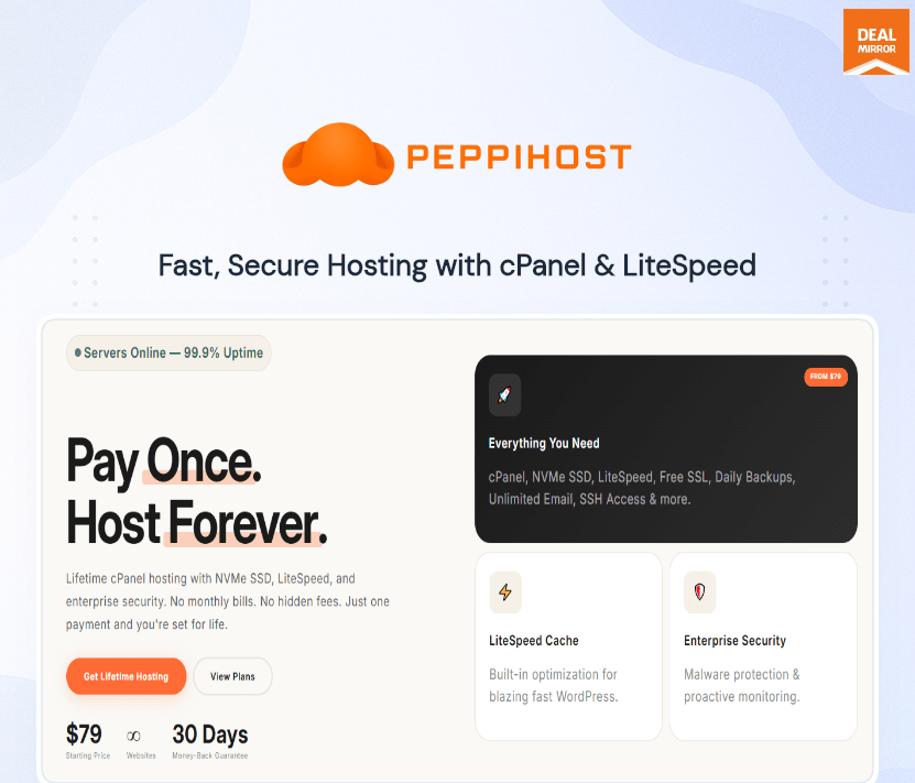 Lifetime cPanel Hosting with NVMe SSD & LiteSpeed