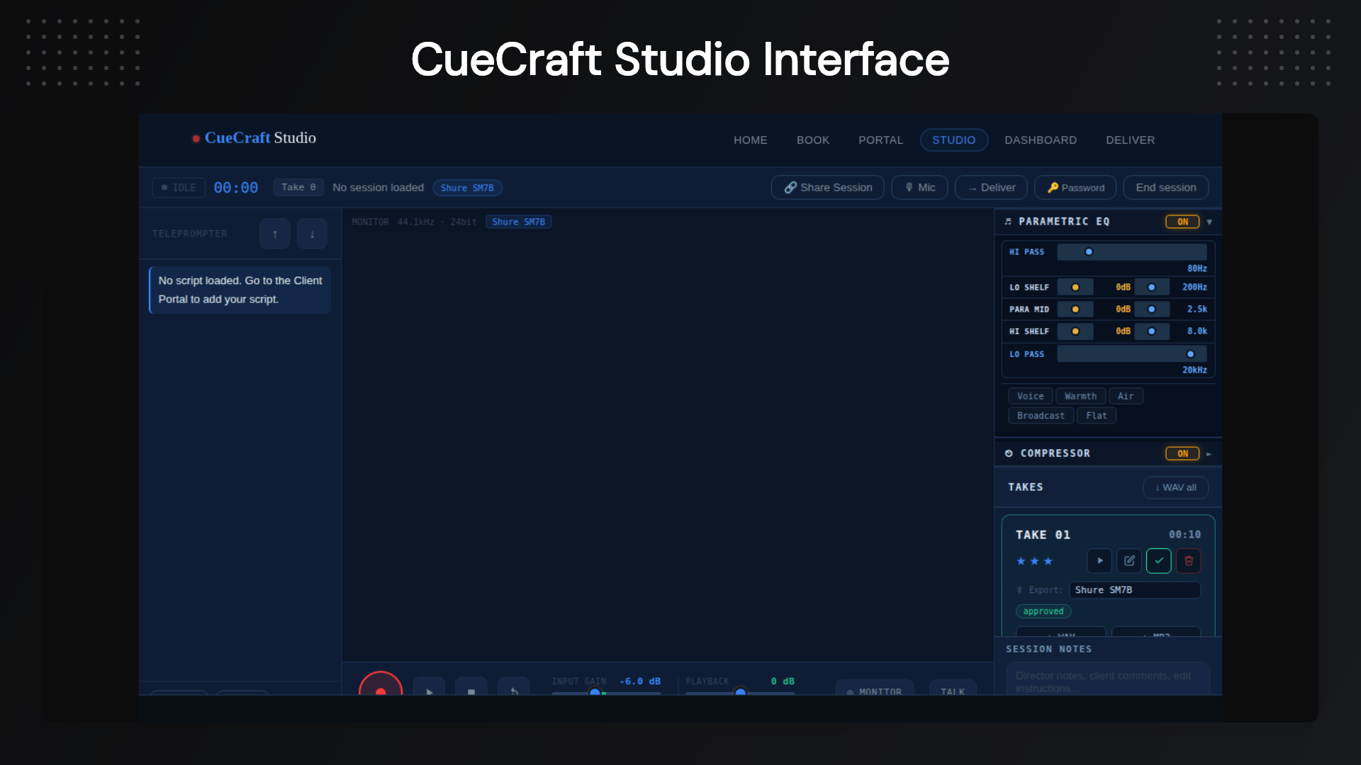 CueCraft Studio tools for audio recording and sound creation