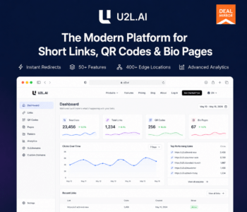 U2L AI URL to QR Code Generator dashboard for creating branded short links and dynamic QR codes