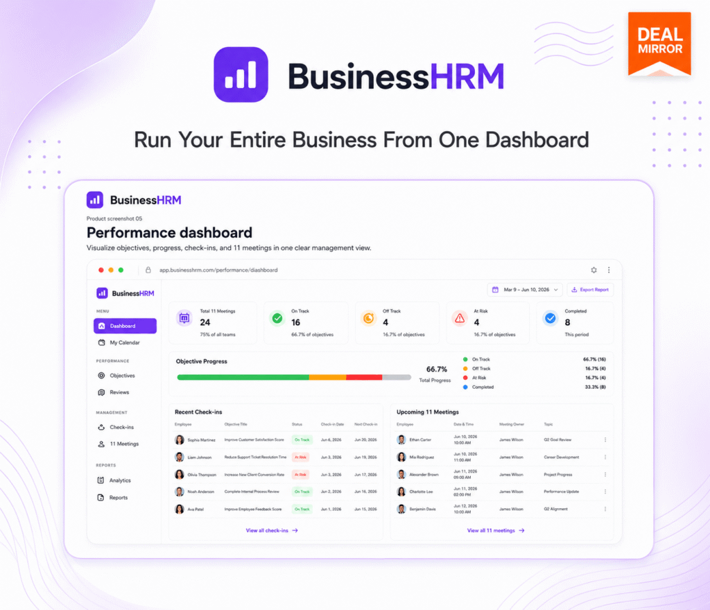 BusinessHRM all-in-one HR and business management software dashboard