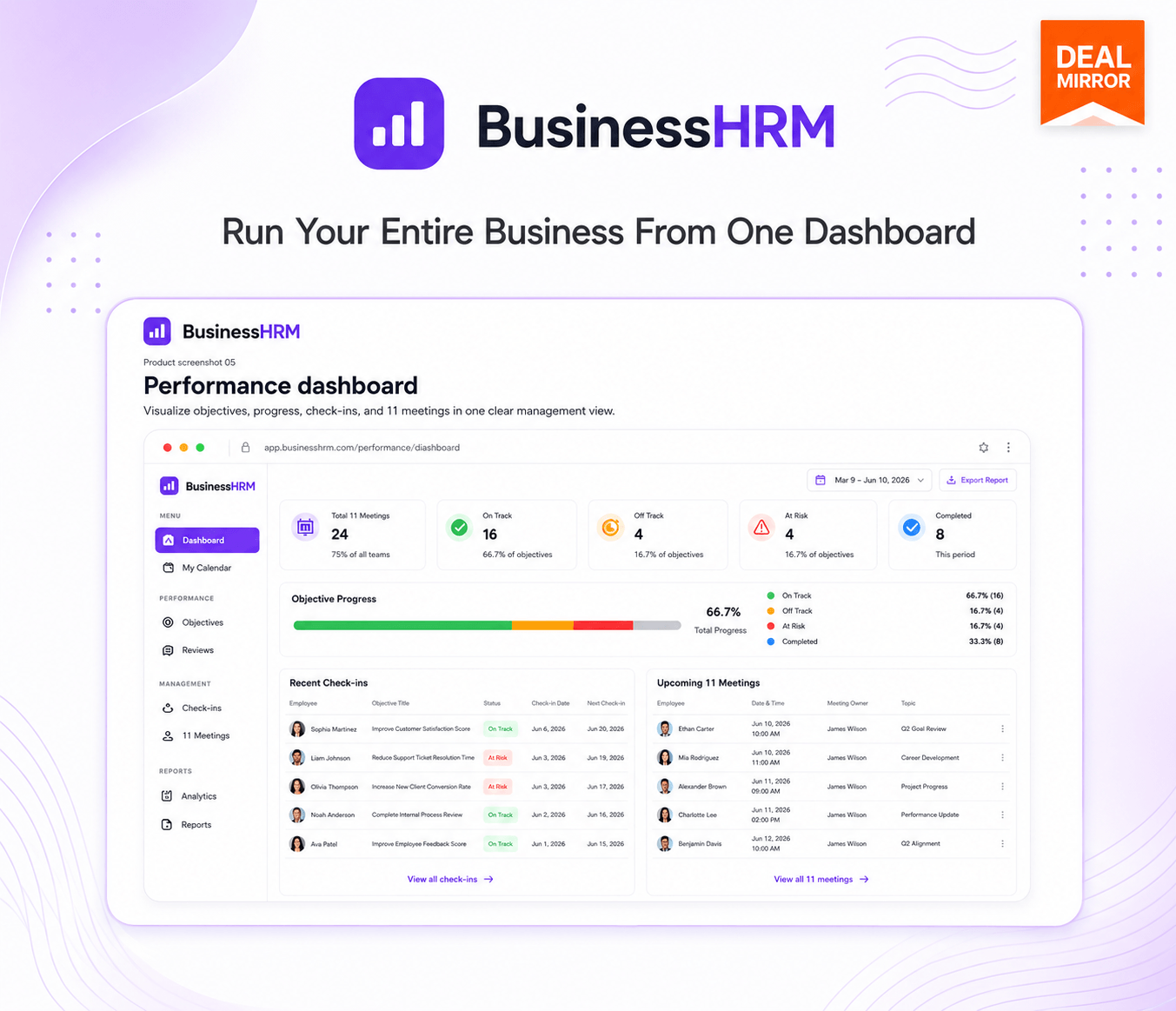 BusinessHRM all-in-one HR and business management software dashboard