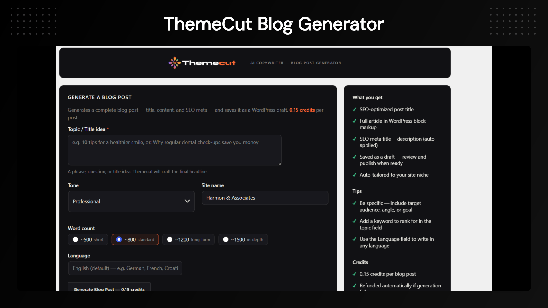 Themecut AI-powered WordPress sites, built from scratch