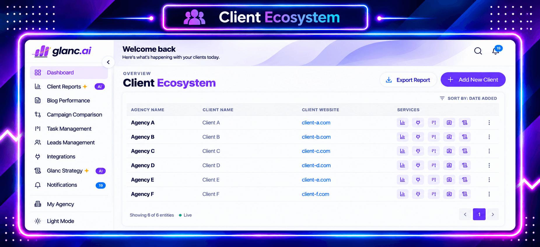 Glanc AI reporting tool for marketing agencies and consultants