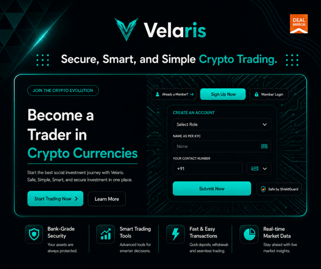Velaris crypto portfolio dashboard with real-time market insights, digital asset tracking, and advanced analytics tools