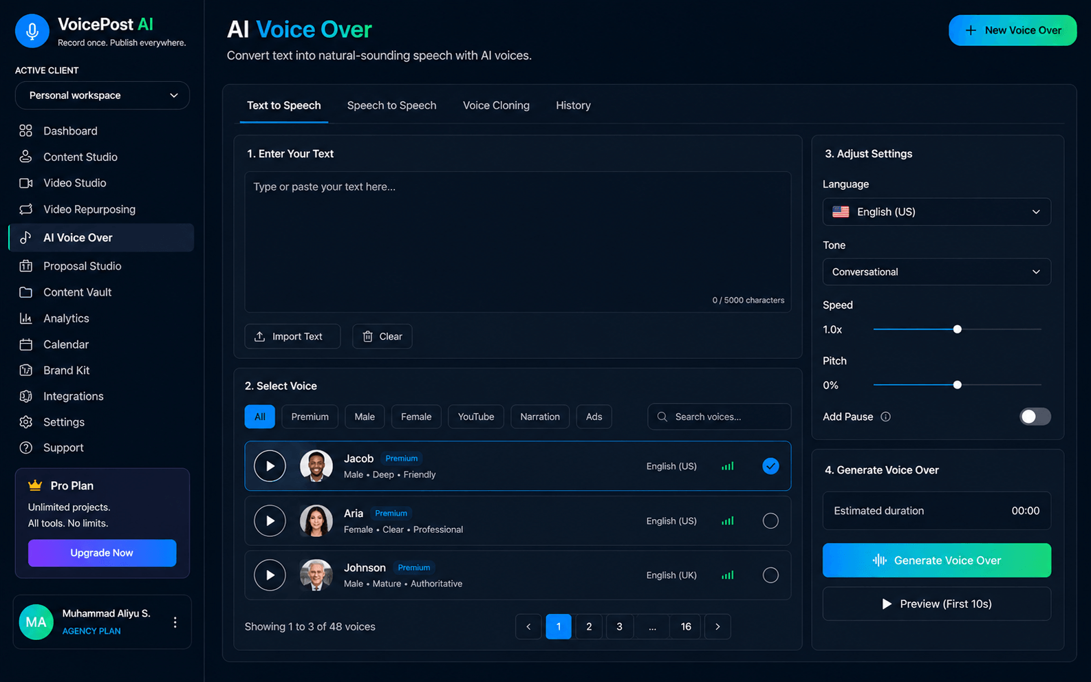 VoicePost AI video studio and video repurposing platform