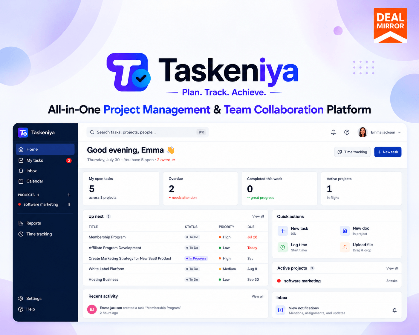 Taskeniya project and task management dashboard