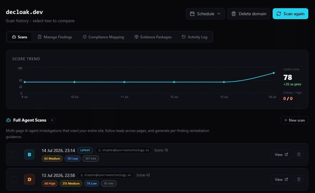 Decloak web application security testing platform